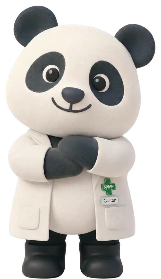 Gaston en blouse de pharmacien
